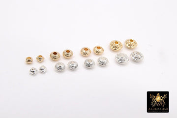Gold Round Rondelle Beads, 20 Pc Silver Saucer Seamless Patterned Bead AG #3530, 4 mm